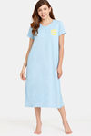 Rosaline Geo Blooms Knit Cotton Mid Length Nightdress - Airy Blue — thumbnail 4